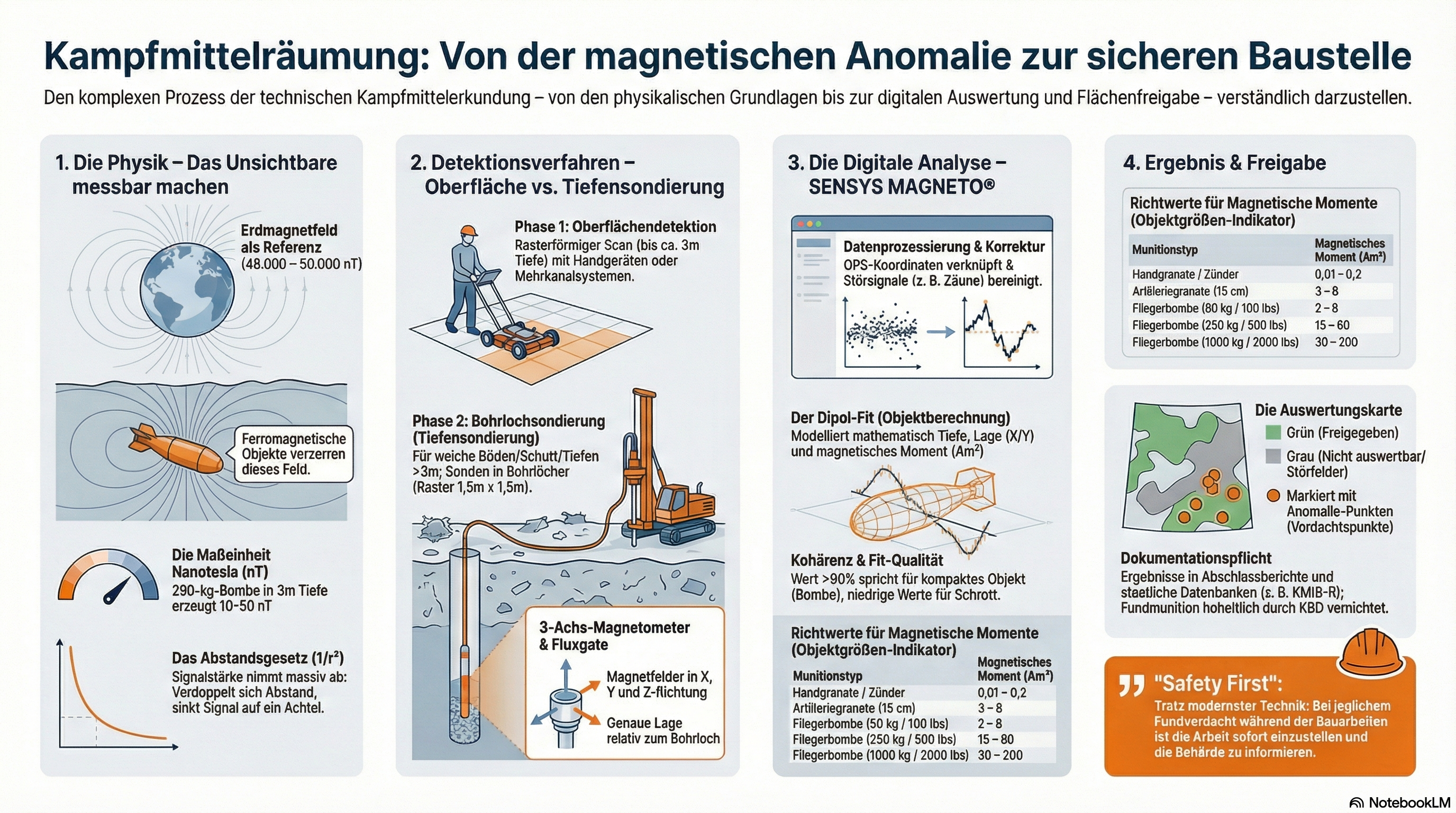 Infografik Kampfmittelsondierung - Verfahren und Ablauf